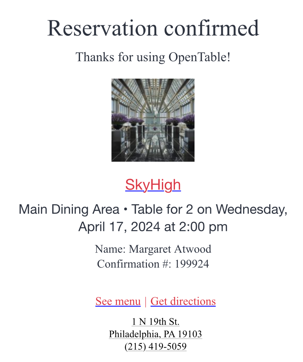 open table reservation