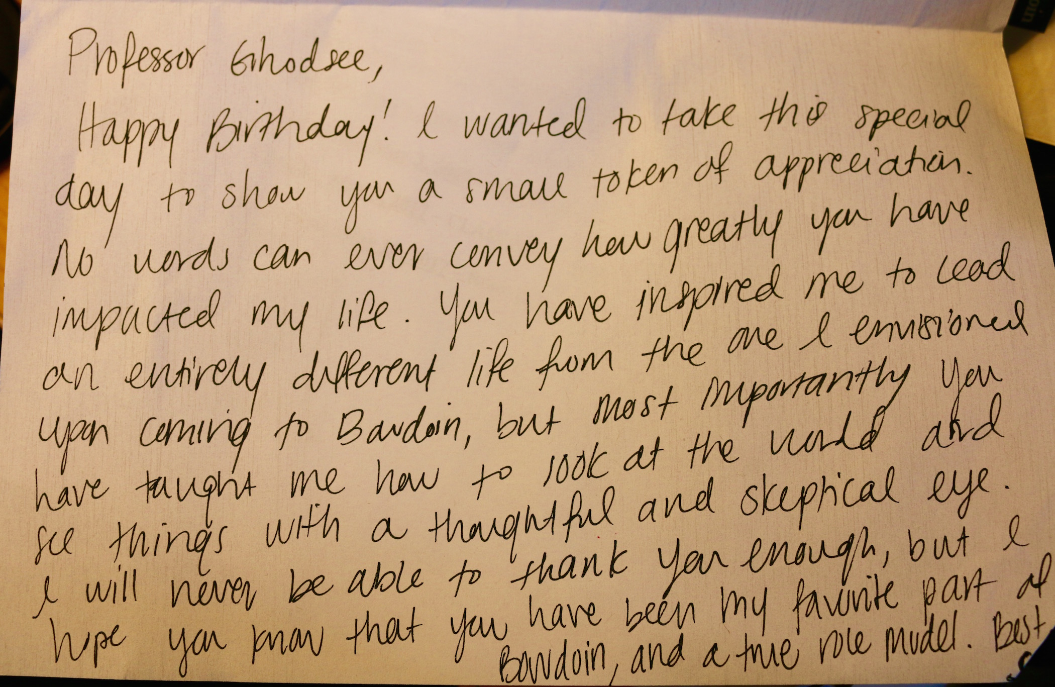Card from a student